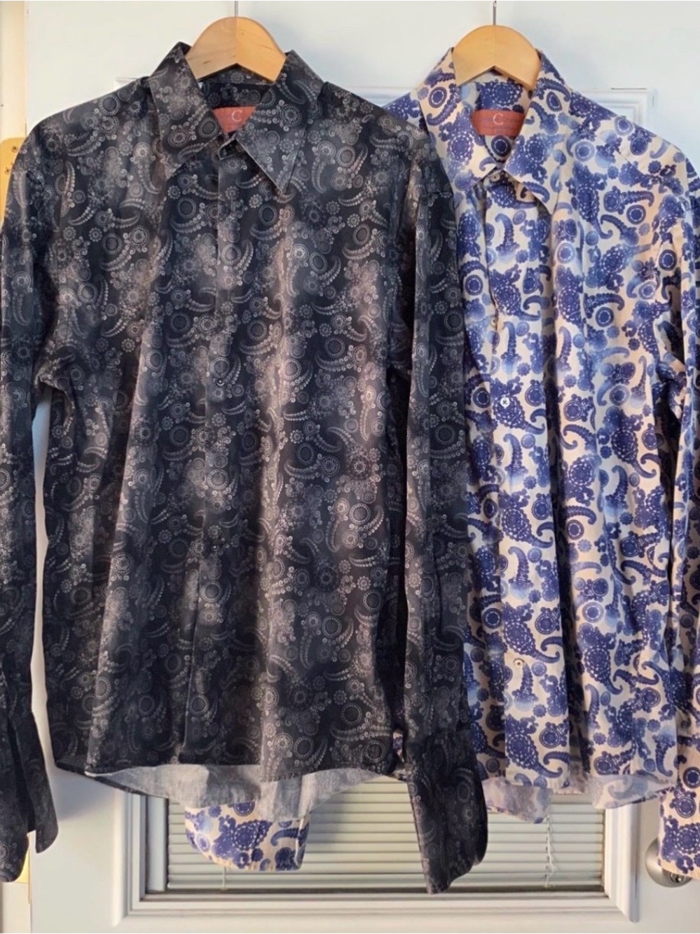 Bundle (2) Christian Couture Italy Men’s Paisley Button Down Shirts Blue Black-C